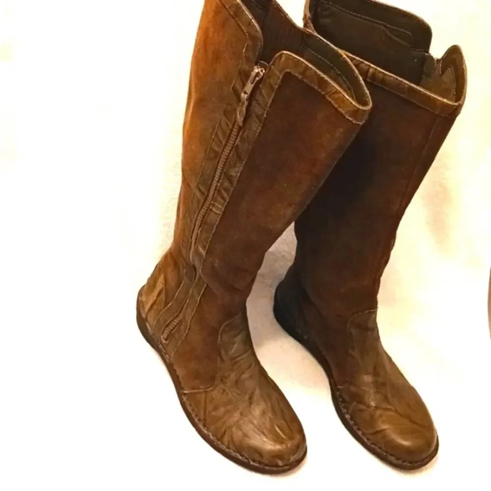 Clarks Leather Suede‎ Knee High Riding Boots Sz 9M COMFORT Sole BOHO KHAKI BROWN